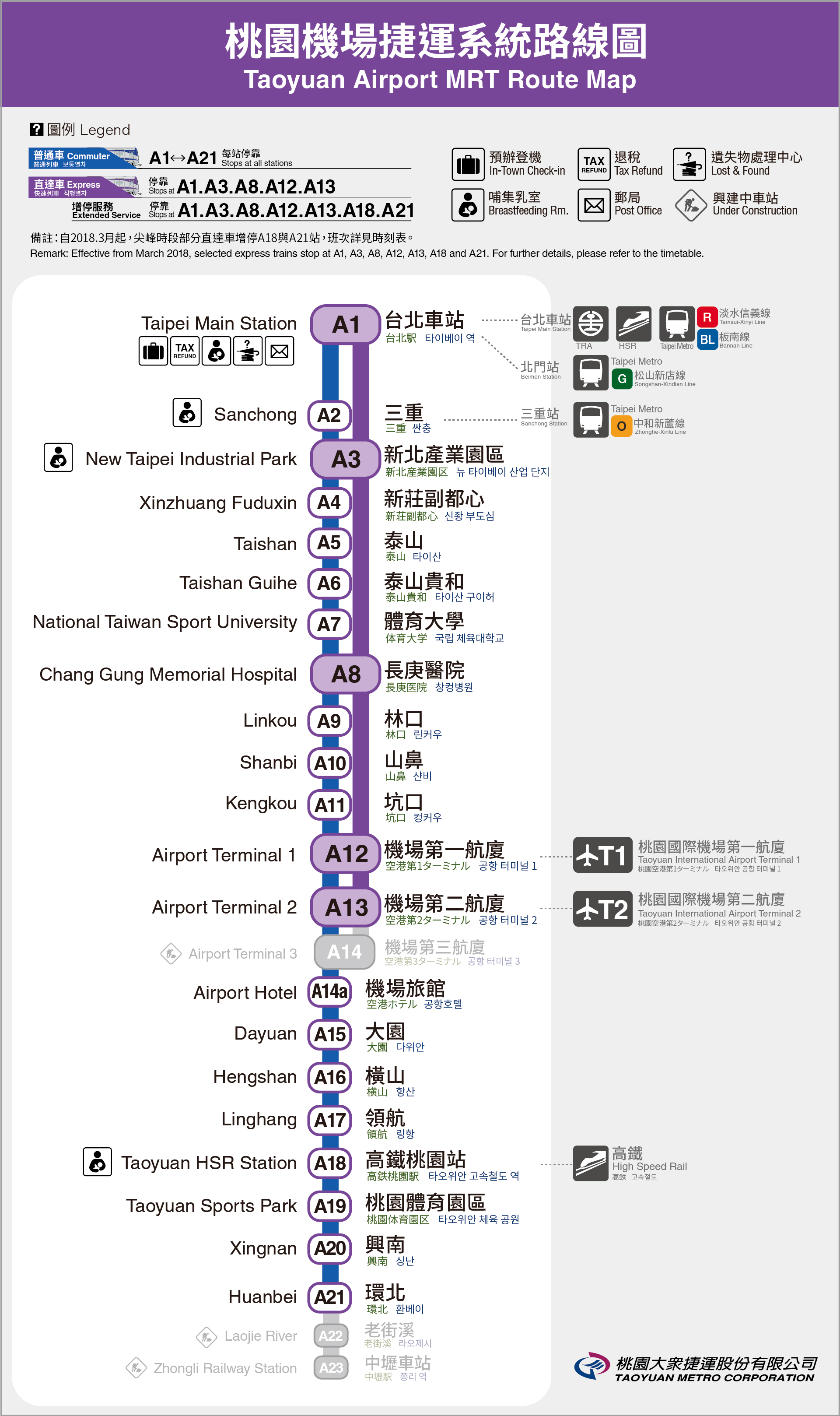 桃園空港MRTの路線マップ